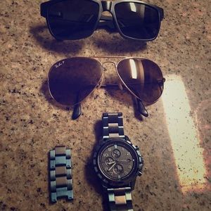 Blue fossil watch/aviator ray bans/rock night